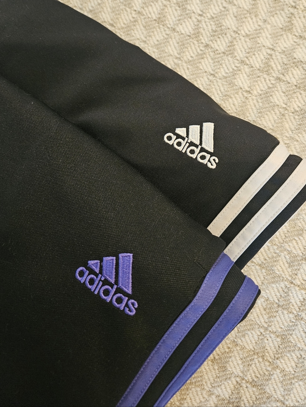 TWO Pairs adidas Black Athletic Joggers with White and Purple Trim - Picture 2 of 13